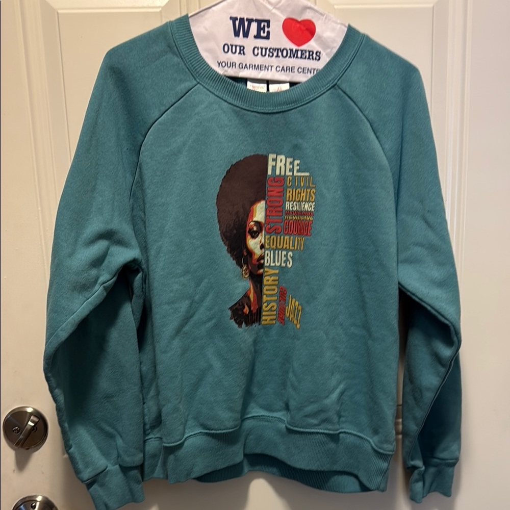 Teal Graphic Crew Neck Sweater